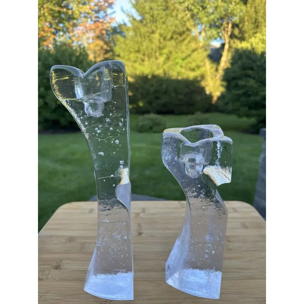 VTG Kosta Boda Connect 2 Candle Holders 12” & 9” Scandinavian Art Glass SWEDEN